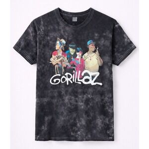 Gorillaz Band Graphic T Shirt Large Gildan Heavy Cotton Black Tie Dye Tee
